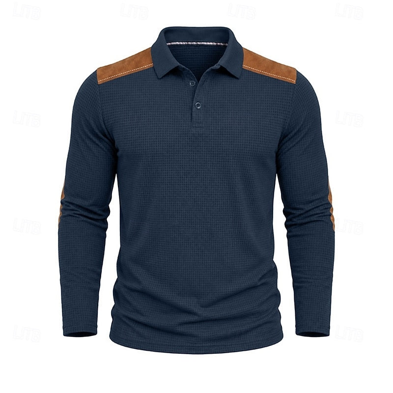 Poloshirt Herre – Tekstureret Polo med Farveblok Design