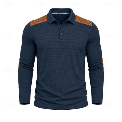 Poloshirt Herre – Tekstureret Polo med Farveblok Design
