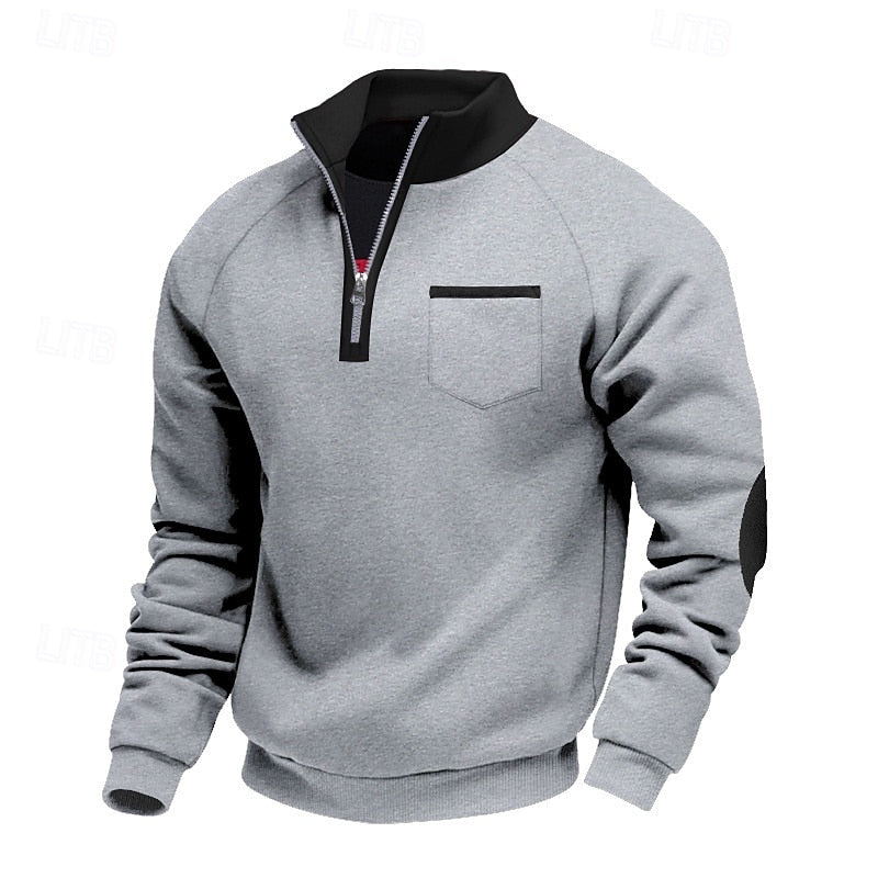 Striktrøje Herre – Pullover med farveblokdesign og quarter-zip lynlås til hverdag, arbejde og lag-på-lag