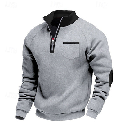 Striktrøje Herre – Pullover med farveblokdesign og quarter-zip lynlås til hverdag, arbejde og lag-på-lag
