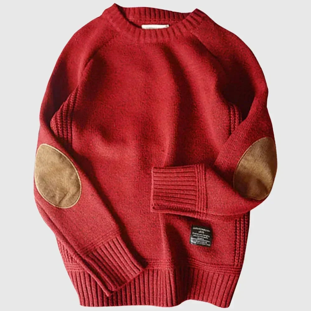 Striktrøje Herre – Pullover med klassisk design til hverdag, arbejde og lag-på-lag i Rød og Grå – Edmund