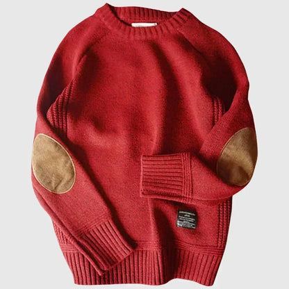 Striktrøje Herre – Pullover med klassisk design til hverdag, arbejde og lag-på-lag i Rød og Grå – Edmund