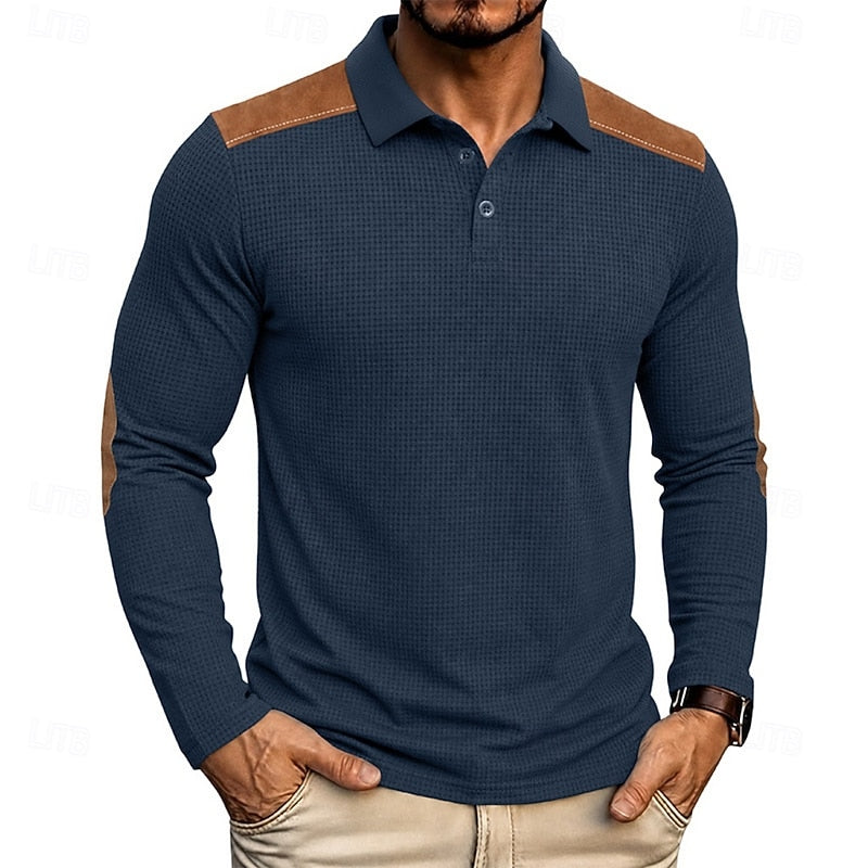 Poloshirt Herre – Tekstureret Polo med Farveblok Design