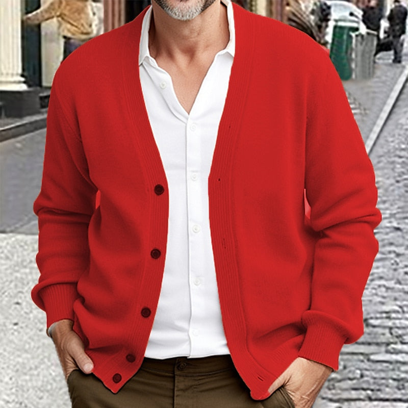 Cardigan Herre – Strikcardigan med V-hals og klassisk design til hverdag, arbejde og lag-på-lag