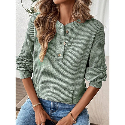 Henley Top Dame – Langærmet Bluse med Knapper