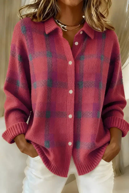 Cardigan Dame – Elegant Strikcardigan med Farverigt Design