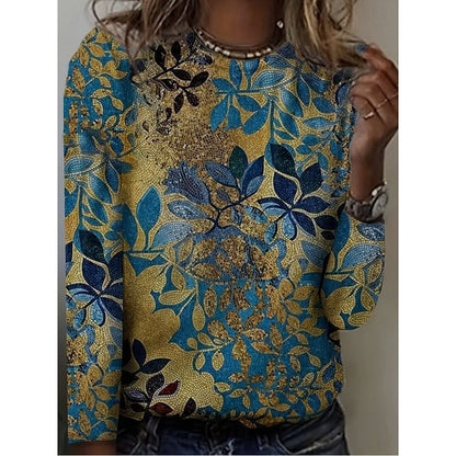 Langærmet Top Dame – Basisbluse med blomstret design, mønstret design og lange ærmer til hverdag, arbejde og lag-på-lag