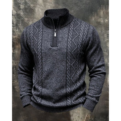 Striktrøje Herre – Pullover med kabelstrik og quarter-zip lynlås til hverdag, arbejde og lag-på-lag