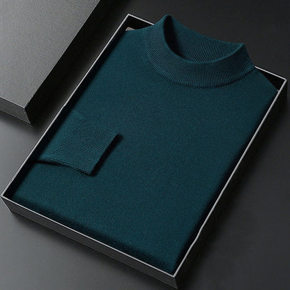 Striktrøje Herre – Pullover med høj hals og klassisk design til hverdag, arbejde og lag-på-lag i Grå og Orange – Winston