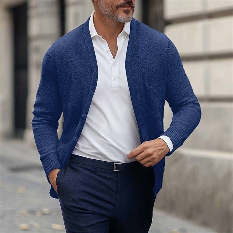 Cardigan Herre – Klassisk V-Hals Strikcardigan