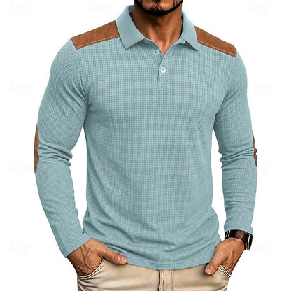 Poloshirt Herre – Tekstureret Polo med Farveblok Design
