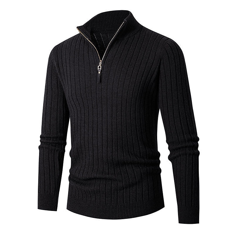 Ribstriktrøje Herre – Quarter-Zip Pullover med Lynlås