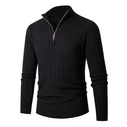 Ribstriktrøje Herre – Quarter-Zip Pullover med Lynlås