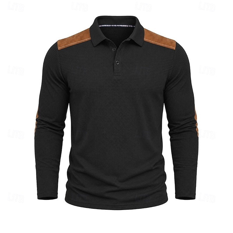Poloshirt Herre – Tekstureret Polo med Farveblok Design