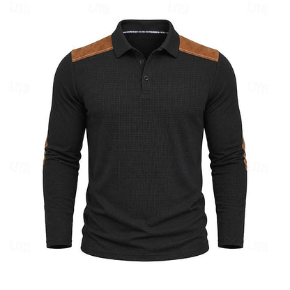 Poloshirt Herre – Tekstureret Polo med Farveblok Design