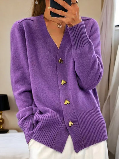 V-Hals Cardigan Dame – Sort Strikcardigan med Knapper