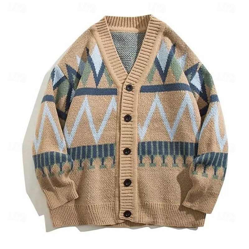 Cardigan Herre – Strikcardigan med mønstret design og knaplukning til hverdag, arbejde og lag-på-lag