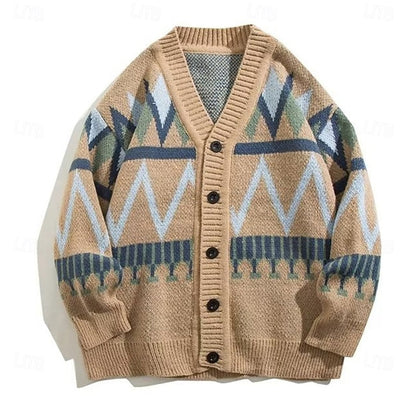 Cardigan Herre – Strikcardigan med mønstret design og knaplukning til hverdag, arbejde og lag-på-lag
