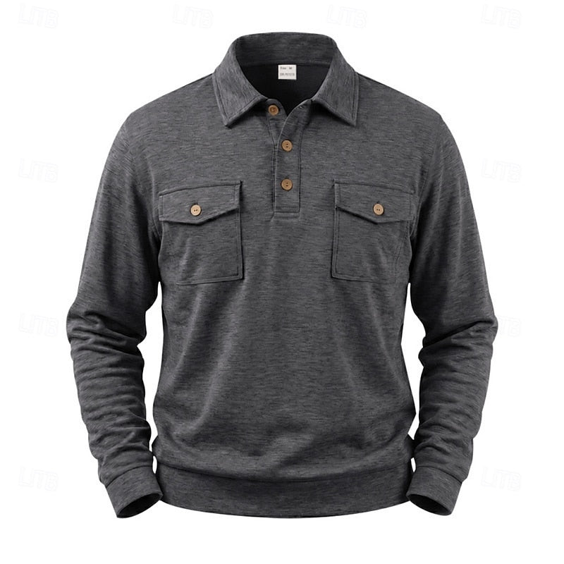 Poloshirt Herre – Polo trøje med lange ærmer og klassisk design til hverdag, arbejde og lag-på-lag i Mørkegrå og Lysegrå – Harold