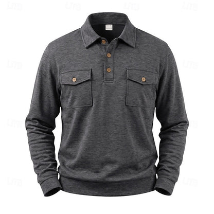 Poloshirt Herre – Polo trøje med lange ærmer og klassisk design til hverdag, arbejde og lag-på-lag i Mørkegrå og Lysegrå – Harold