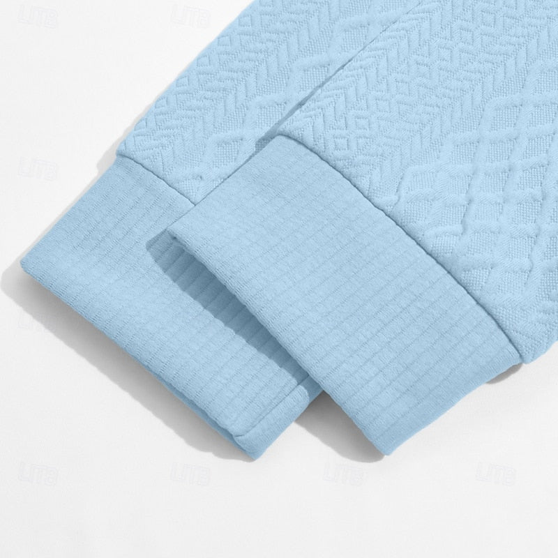 Striktrøje Herre – Pullover med tekstureret overflade og quarter-zip lynlås til hverdag, arbejde og lag-på-lag i Lyseblå og Hvid – Nash