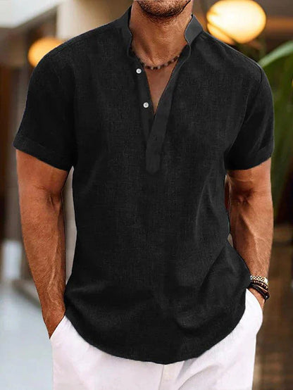 Kortærmet Henley Skjorte Herre – Let Sommerskjorte med Knapper