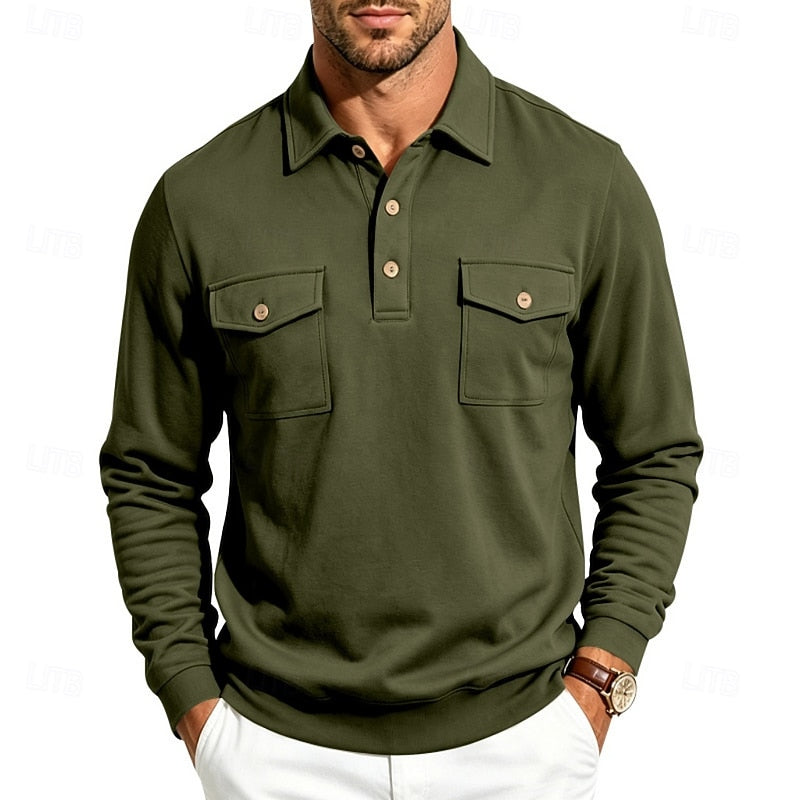 Poloshirt Herre – Polo trøje med lange ærmer og klassisk design til hverdag, arbejde og lag-på-lag i Mørkegrå og Lysegrå – Harold