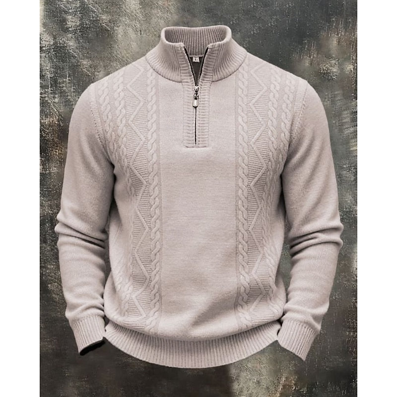 Striktrøje Herre – Pullover med kabelstrik og quarter-zip lynlås til hverdag, arbejde og lag-på-lag