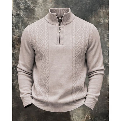 Striktrøje Herre – Pullover med kabelstrik og quarter-zip lynlås til hverdag, arbejde og lag-på-lag