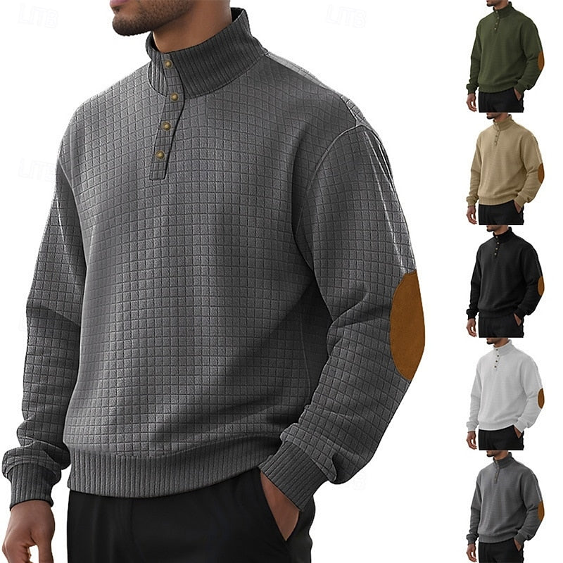Striktrøje Herre – Tekstureret Pullover med Ståkrave