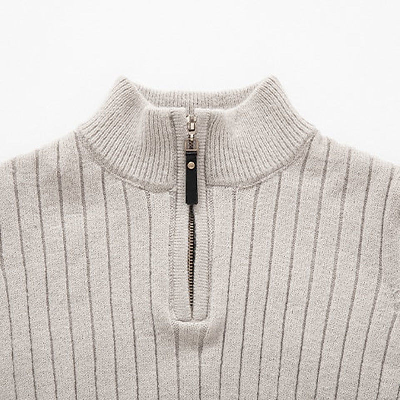 Ribstriktrøje Herre – Quarter-Zip Pullover med Lynlås