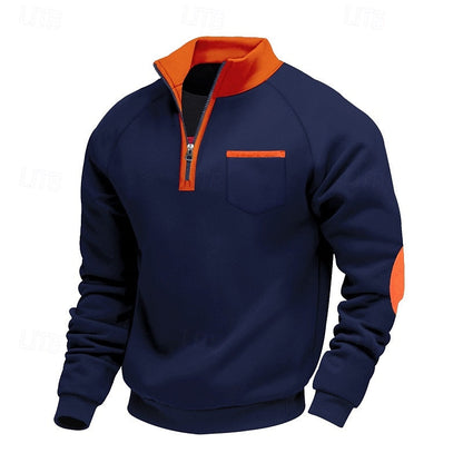 Striktrøje Herre – Pullover med farveblokdesign og quarter-zip lynlås til hverdag, arbejde og lag-på-lag