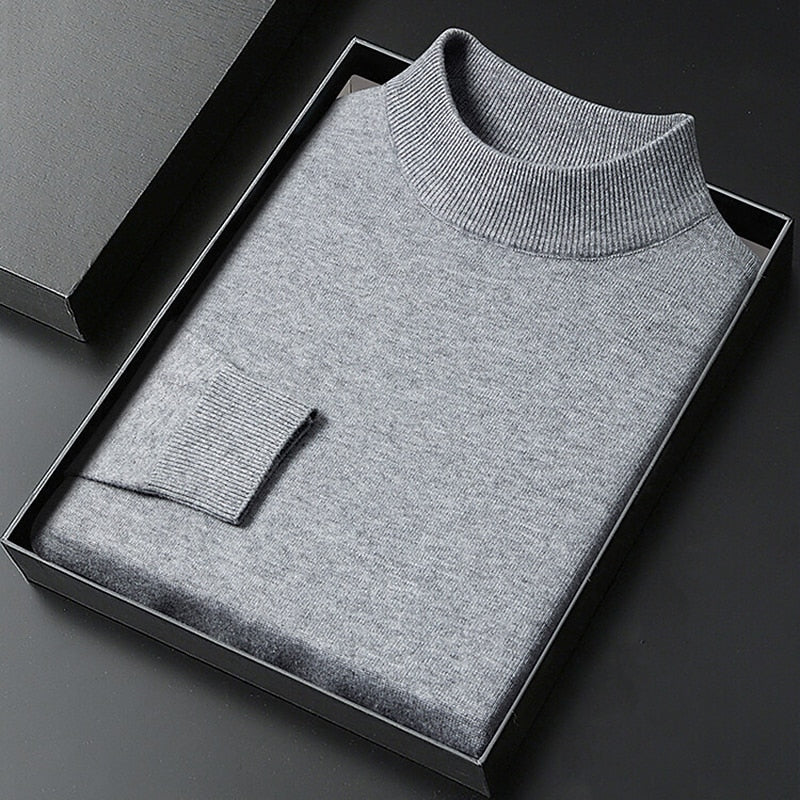 Striktrøje Herre – Pullover med høj hals og klassisk design til hverdag, arbejde og lag-på-lag i Grå og Orange – Winston