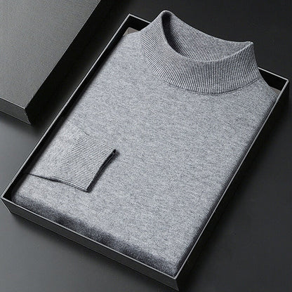 Striktrøje Herre – Pullover med høj hals og klassisk design til hverdag, arbejde og lag-på-lag i Grå og Orange – Winston