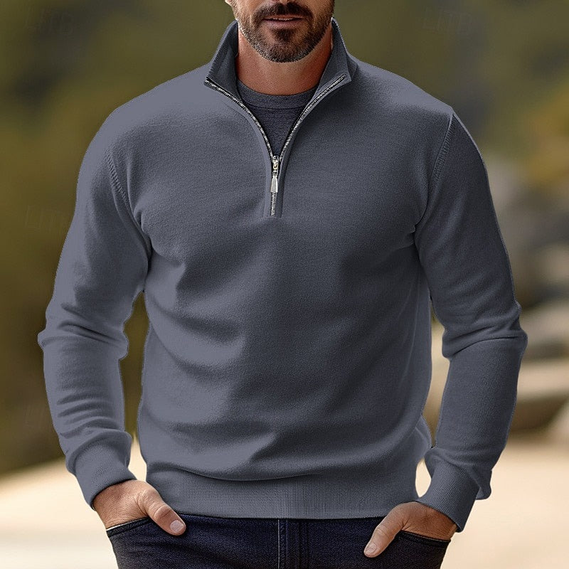 Striktrøje Herre – Pullover med half-zip lynlås og klassisk design til hverdag, arbejde og lag-på-lag