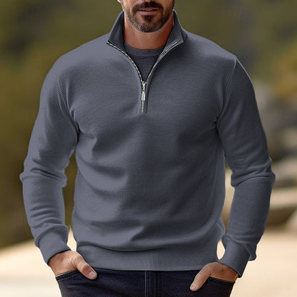 Striktrøje Herre – Pullover med half-zip lynlås og klassisk design til hverdag, arbejde og lag-på-lag