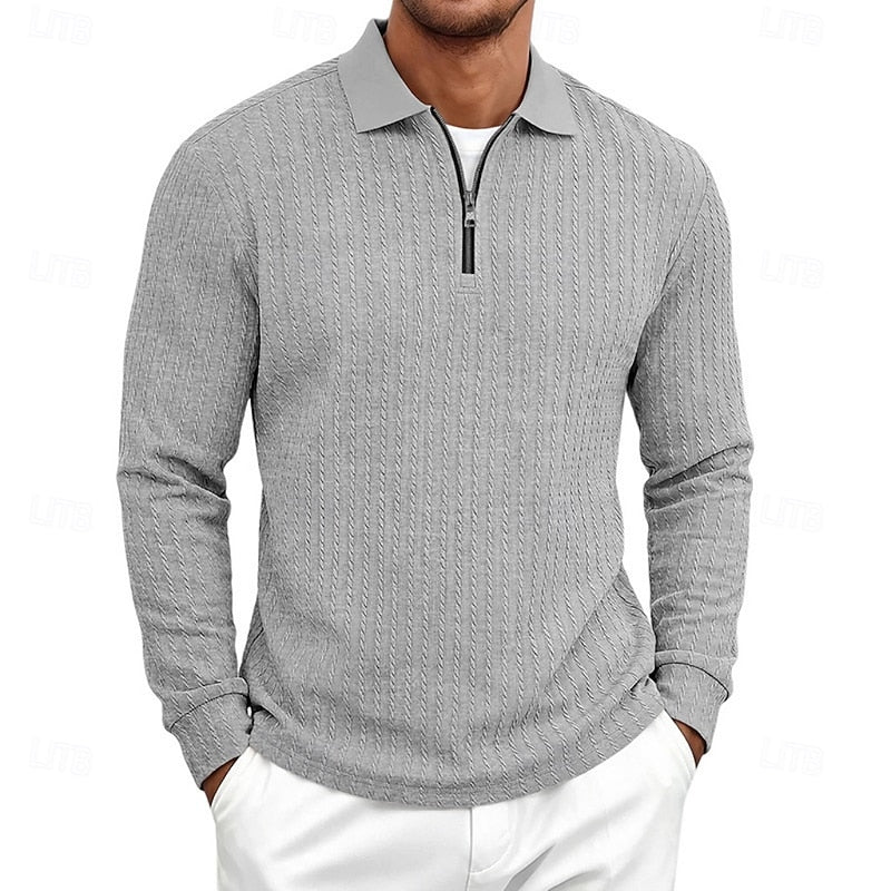 Poloshirt Herre – Polo trøje med tekstureret overflade og quarter-zip lynlås til hverdag, arbejde og lag-på-lag