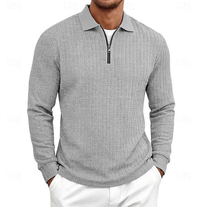 Poloshirt Herre – Polo trøje med tekstureret overflade og quarter-zip lynlås til hverdag, arbejde og lag-på-lag