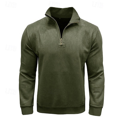 Sweatshirt Herre – Langærmet trøje med quarter-zip lynlås og ståkrave til hverdag, arbejde og lag-på-lag