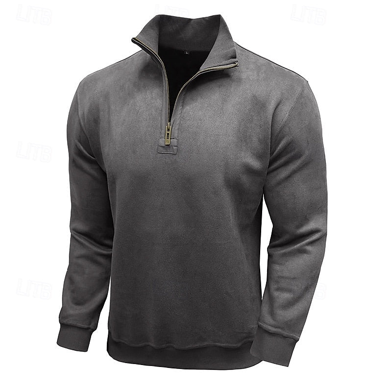 Sweatshirt Herre – Langærmet trøje med quarter-zip lynlås og ståkrave til hverdag, arbejde og lag-på-lag