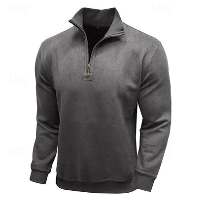 Sweatshirt Herre – Langærmet trøje med quarter-zip lynlås og ståkrave til hverdag, arbejde og lag-på-lag