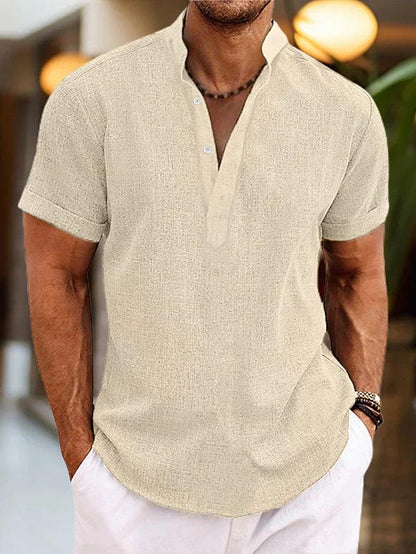 Kortærmet Henley Skjorte Herre – Let Sommerskjorte med Knapper
