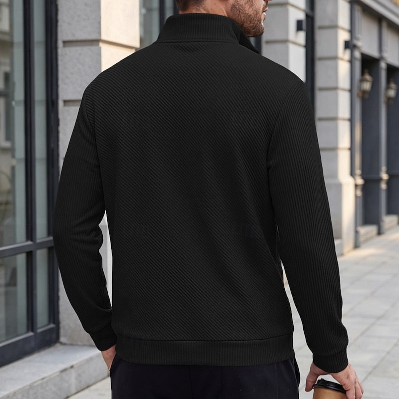 Striktrøje Herre – Pullover med tekstureret overflade og quarter-zip lynlås til hverdag, arbejde og lag-på-lag i Hvid og Sort – Quentin