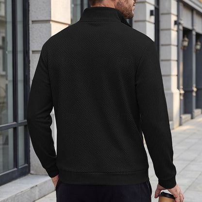 Striktrøje Herre – Pullover med tekstureret overflade og quarter-zip lynlås til hverdag, arbejde og lag-på-lag i Hvid og Sort – Quentin