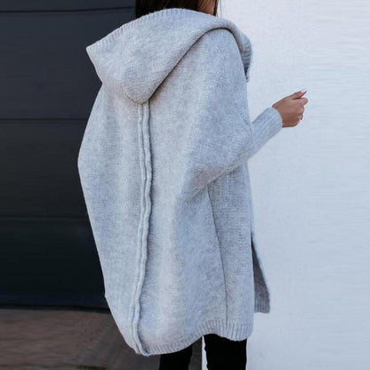Oversized Cardigan Dame – Boxy Strikjakke med Hætte