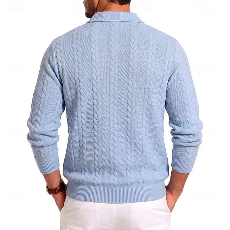 Striktrøje Herre – Pullover med tekstureret overflade og quarter-zip lynlås til hverdag, arbejde og lag-på-lag i Lyseblå og Lysegrå – Chase