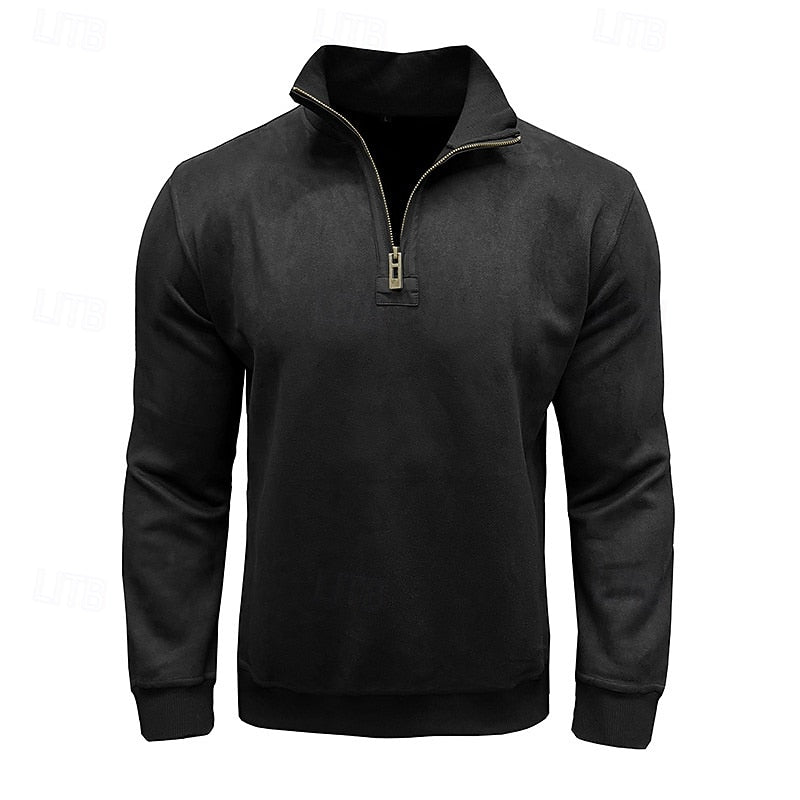 Sweatshirt Herre – Langærmet trøje med quarter-zip lynlås og ståkrave til hverdag, arbejde og lag-på-lag