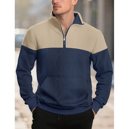Sweatshirt Herre – Langærmet trøje med tekstureret overflade og quarter-zip lynlås til hverdag, arbejde og lag-på-lag