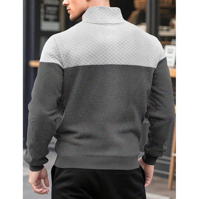 Sweatshirt Herre – Langærmet trøje med tekstureret overflade og quarter-zip lynlås til hverdag, arbejde og lag-på-lag