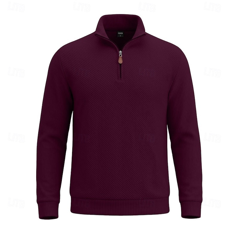 Striktrøje Herre – Pullover med tekstureret overflade og quarter-zip lynlås til hverdag, arbejde og lag-på-lag i Hvid og Sort – Quentin
